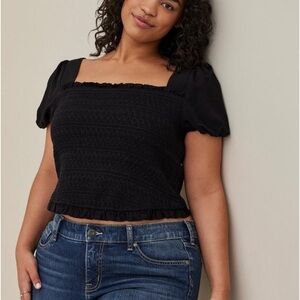 NWT Torrid black challis smocked puff sleeve crop top size 3X